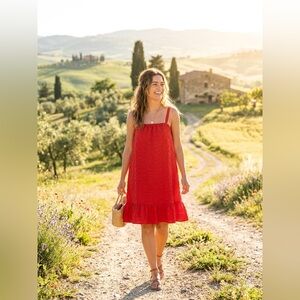 SHEIN Red Sleeveless Ruffle-Hem Mini Sundress
